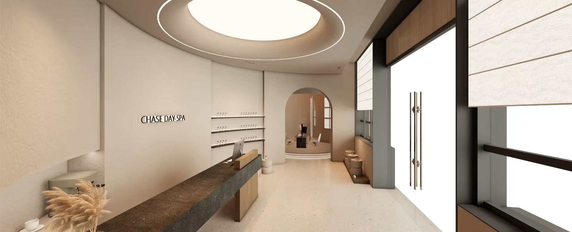 Mist Day Spa reception desk with Chase Day Spa signage, Chatswood